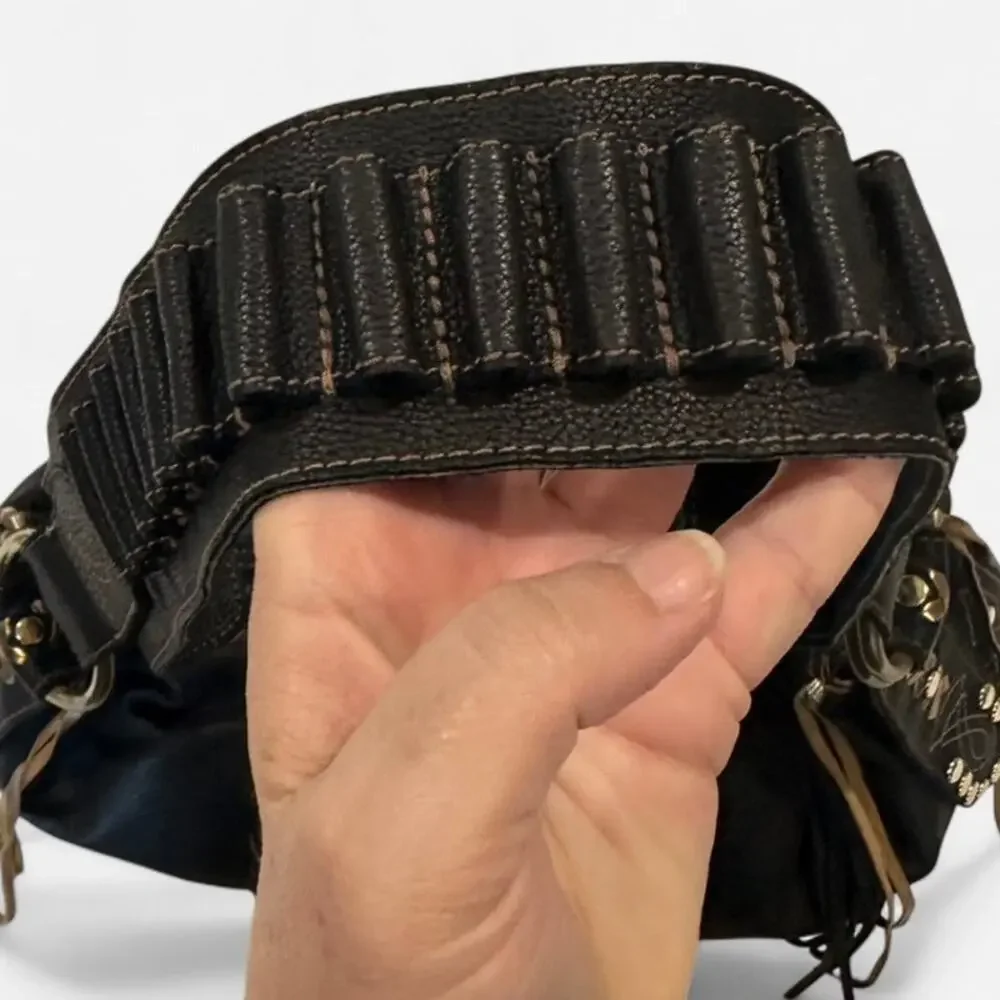Coco Blanco Genuine Leather Boho Studded Tassel Hobo Shoulder Bag
